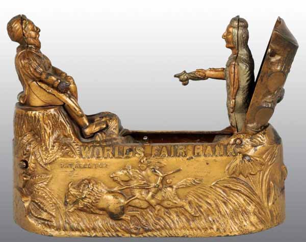 Cast Iron World's Fair Mechanical Bank.: Description Manufactured by J. & E. Stevens and Company. Key is included. Condition (Excellent).