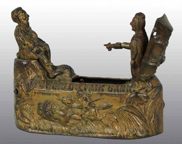 Cast Iron World's Fair Mechanical Bank.: Description Manufactured by J. & E. Stevens and Company. Condition (Excellent Plus).