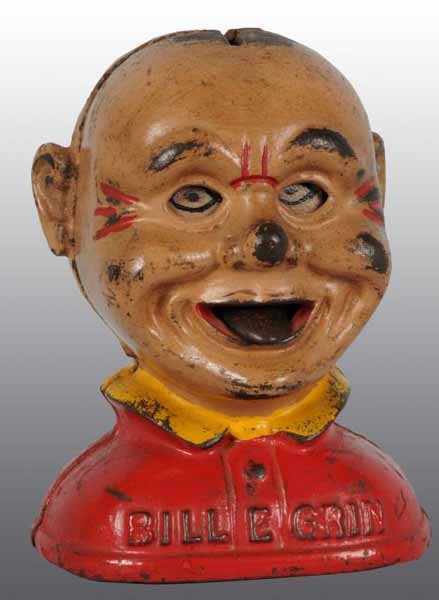 Cast Iron Bill E. Grin Mechanical Bank.: Description Second casting. Condition (Excellent).