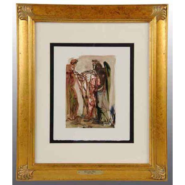 Salvador Dali Woodblock Print.: Titled "The Proud One" from the Divine Comedy series, 1964. Authenticated and framed under glass. Framed: 20" x 24".