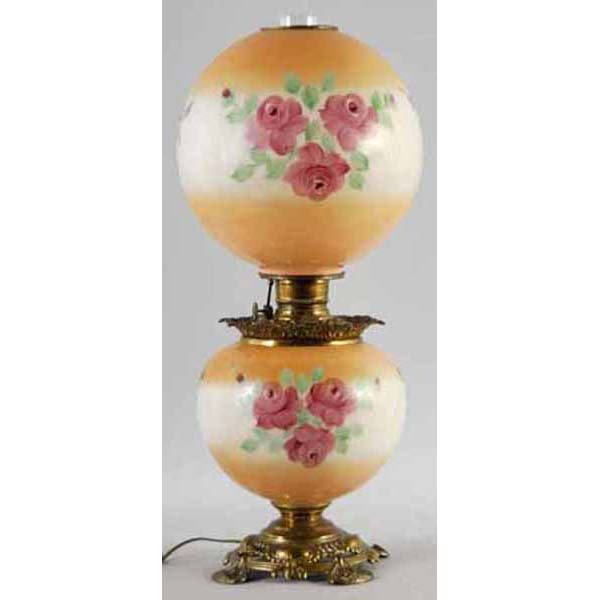 Victorian Gone with the Wind Lamp.: Electrified. All original with floral decoration. 25" T.