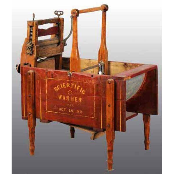 "Scientific Washer" Trestle-Style Washing Machine: Late1800s. Comes with Avona Anchor brand wringer. 24" T.