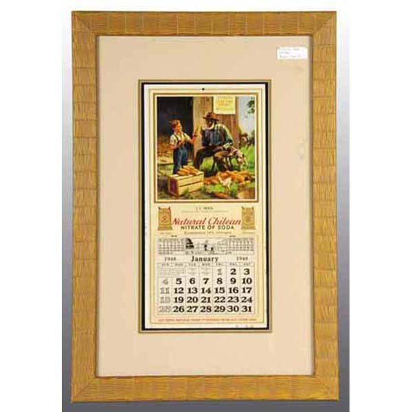 1948 Natural Chilean Nitrate of Soda Calendar.: Full pad. Framed under glass. 23" x 34".