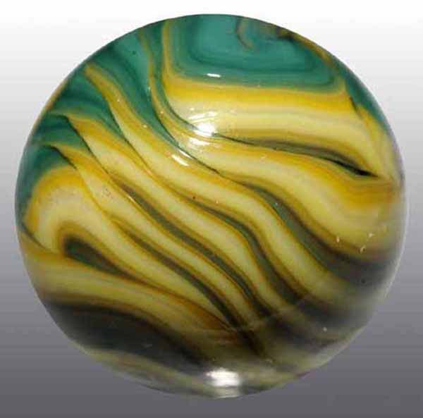 Christensen Tri-Colored Flame Marble.: Light yellow base with green and gray. 9/16" Dia.