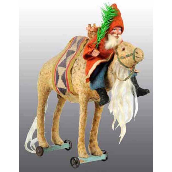 Santa Claus on Camel Christmas Pull Toy.: Santa has composition face. 11" x 10".