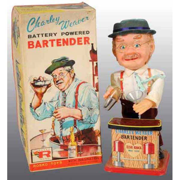 Lot of 3: Japanese Battery-Operated Toys.: Store stock. Includes one Charlie Weaver Bartender with original box and inserts, one Ford Model T with original box, and one Antique car with original box. The Charlie Weaver is the only toy in worki