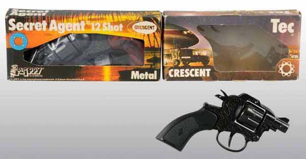 Lot of 2: Crescent Toy Cap Guns.: With original boxes. Tec snub nose and Secret Agent 12-shot. Largest: 7" L.