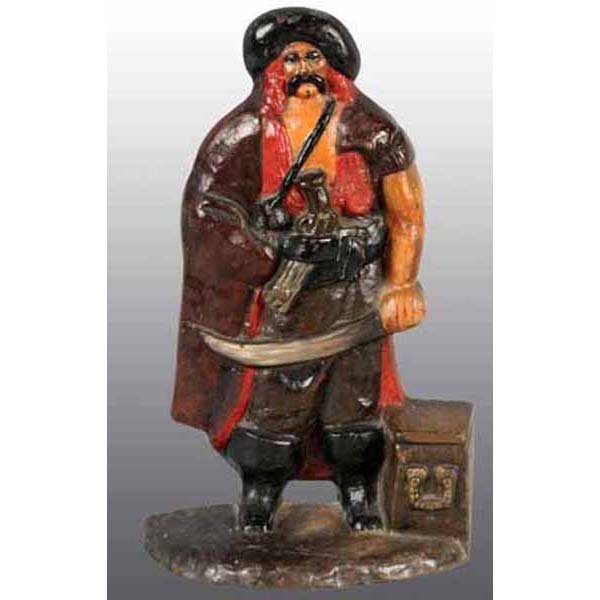 Cast Iron Pirate by Treasure Chest Doorstop.: Signed "Albany Foundry Co., 198". Rare. 9 - 5/8" x 6".