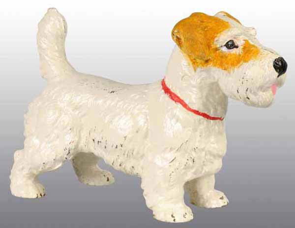 Cast Iron Sealyham Doorstop.: Made by Hubley, cat. #382. Full figure, life-size casting. One of the largest dog doorstops produced by Hubley. Repaint. 9 - 1/2" x 14".