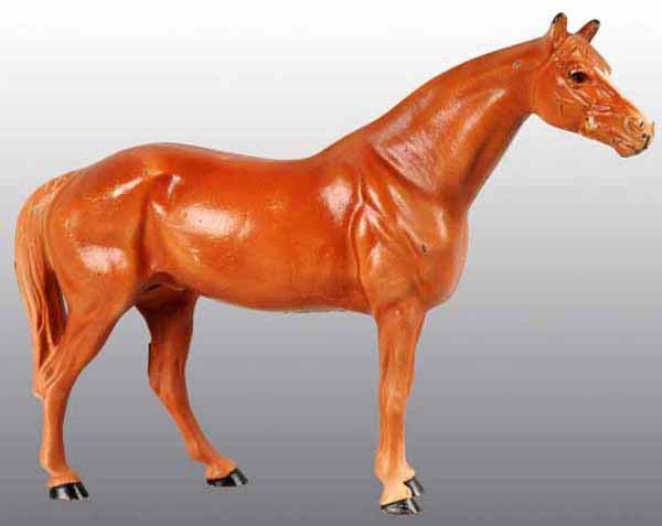 Cast Iron Thoroughbred Doorstop.: Made by Hubley, cat. #476. Full figure. Referenced in Hubley catalog as "Perfectly proportioned and a very nice casting. Painted in natural chestnut color". 7 - 3/4" x 10 - 3/4".
