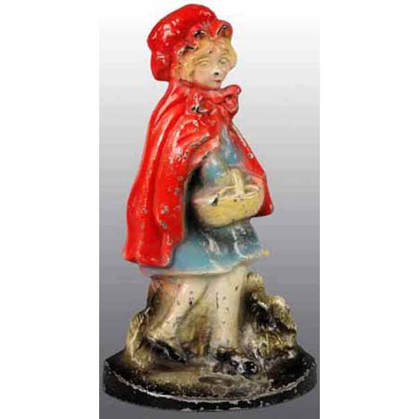 Cast Iron Little Red Riding Hood Doorstop.: Signed "Copyright 1930, Creations Co., Pat. No. 160". 8 - 3/4" x 4 - 7/8".