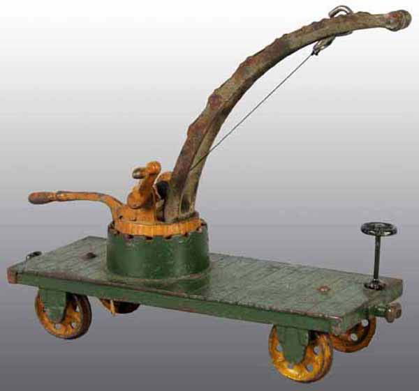 Cast Iron Arcade Crane Train Car Toy.: Possibly has a new boom hook. Some pitting to metal on the boom. 9" L.