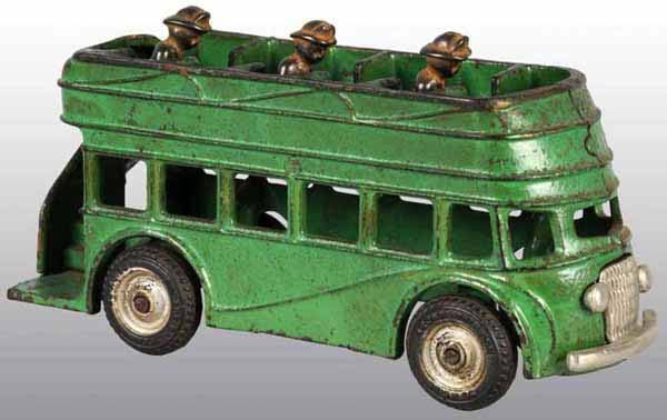 Cast Iron Arcade Double Decker Bus Toy.: Rubber tires with three replacement figures and nickel grill. 7 - 3/4" L.