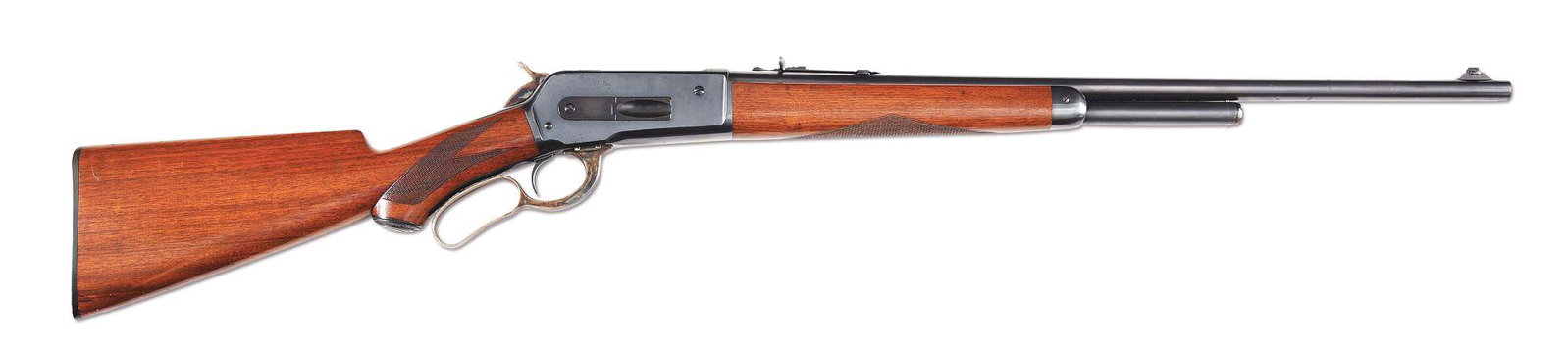 (C) NEAR MINT CONDITION WINCHESTER SEMI-DELUXE MODEL: 1910 vintage Winchester Model 1886, serial number 149794. Special ordered 24" round barrel with a 2/3 length magazine tube. Chambered in .33 WCF. Blue with case hardened lever and hammer. Standard sig
