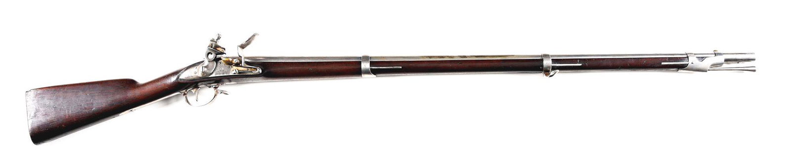 (A) US SPRINGFIELD MODEL 1840 FLINTLOCK MUSKET DATED: U.S. Springfield Model 1840 flint lock musket made at Springfield Armory in 1841. National Bright finished round smoothbore barrel with "V" "P" over Eagle inspection marks with tang dated 1841. Spring