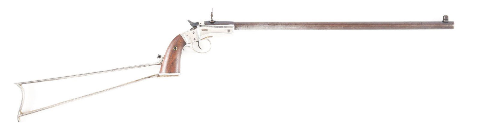 (C) STEVENS NEW MODEL 40 POCKET RIFLE WITH HOLSTER.: J. Stevens Arms and Tool Company Chicopee Falls, Massachusetts Model "40" Bicycle Rifle made from 1896 to 1916. Blued 18" round rifled barrel with dovetailed hooded front sight and rear graduated flip