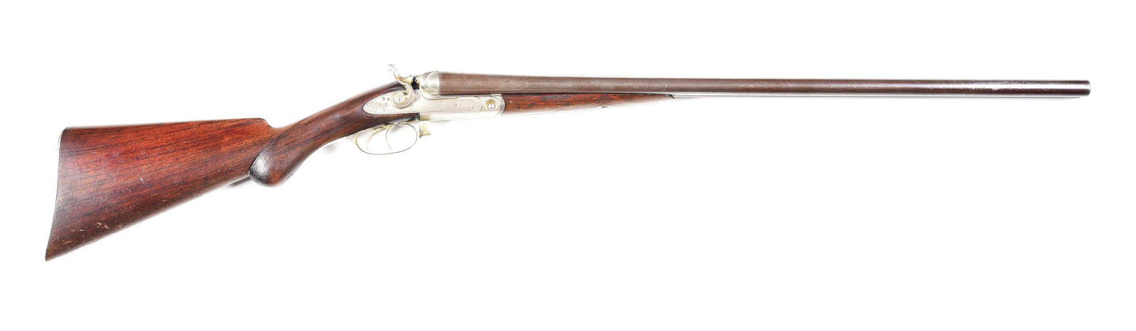 (A) PARKER QUALITY 3 HAMMER 12 GAUGE SIDE BY SIDE: Parker Quality "3" underlifter external hammer side by side shotgun built by the Parker Gun Company in Meriden, Connecticut in 1880. Comes with factory letter stating gun was shipped to J.P O'Neil in 