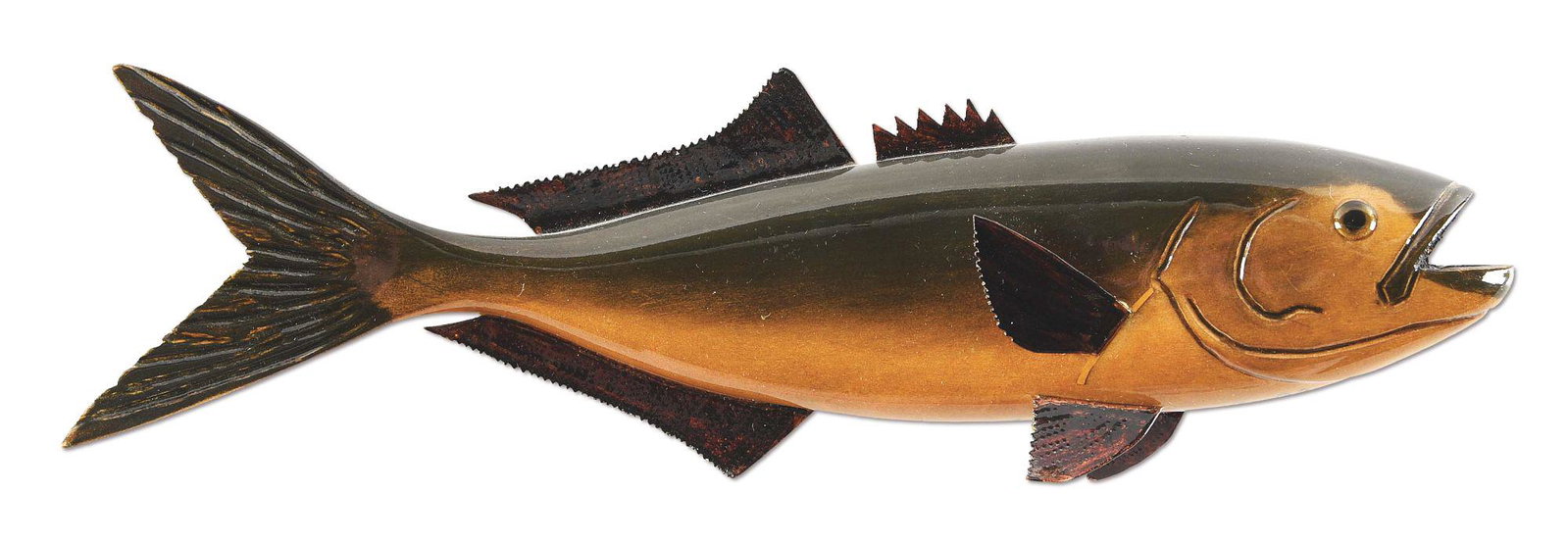 STAN GIBBS #17 92 CARVED FISH.: Very rare Stab Gibbs carved bluefish, marked "17 Stan Gibbs" on bottom, made in 1992. CONDITION: Excellent.