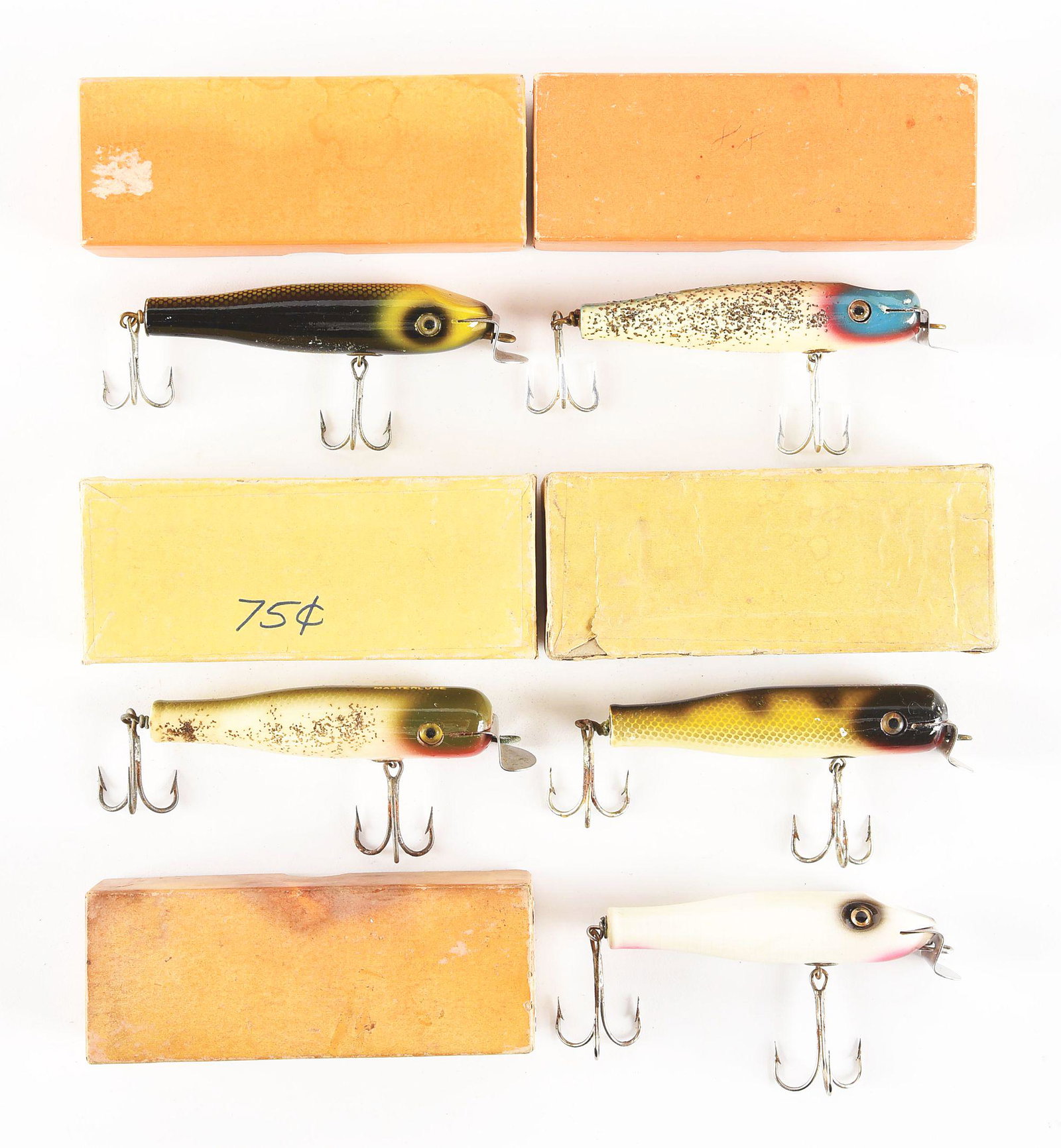 LOT OF 5: EXCEPTIONAL MASTERLURE MIDGET FISHING LURES.: Exceptional group of 5 Masterlure Midget fishing lures in original boxes. Rare assortment. CONDITION: Excellent.