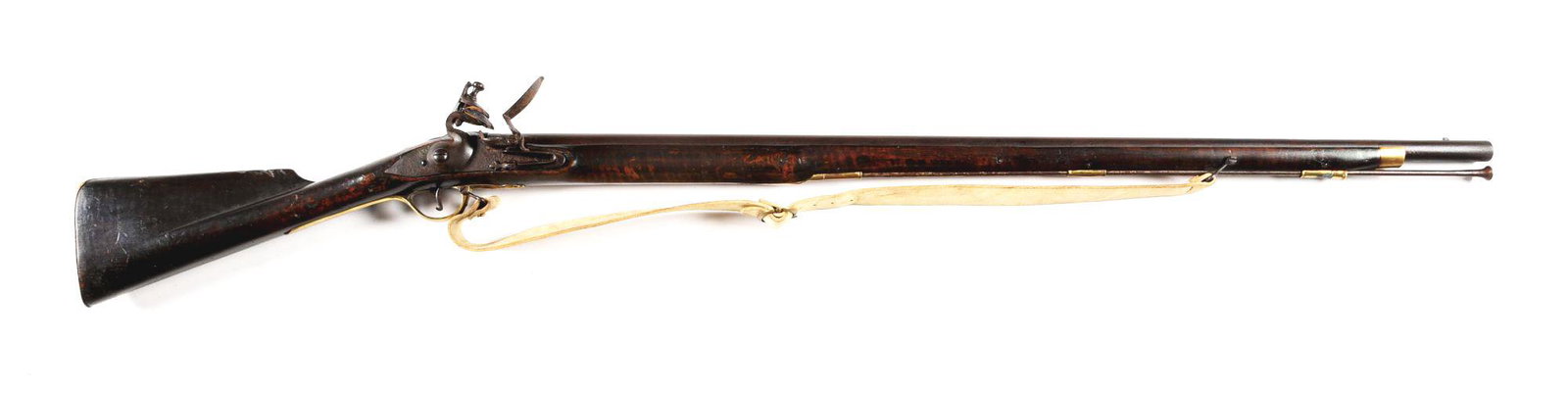 (A) REVOLUTIONARY WAR PERIOD TIGER MAPLE AMERICAN: This American-restocked British carbine has a round British carbine barrel with indistinct maker's marks on left side of breech. Lock appears to be British, but no markings remain, plate measures 6 - 