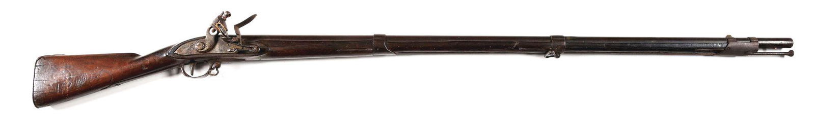 (A) U.S. MODEL 1808 CONTRACT FLINTLOCK MUSKET.: U. S. Model 1808 contract musket made by John Miles Jr. of Border Town, New Jersey and is one of 4,000 delivered by John Miles Jr. and John Kerlin Jr. circa 1810. Round smoothbore barrel with 2 band f