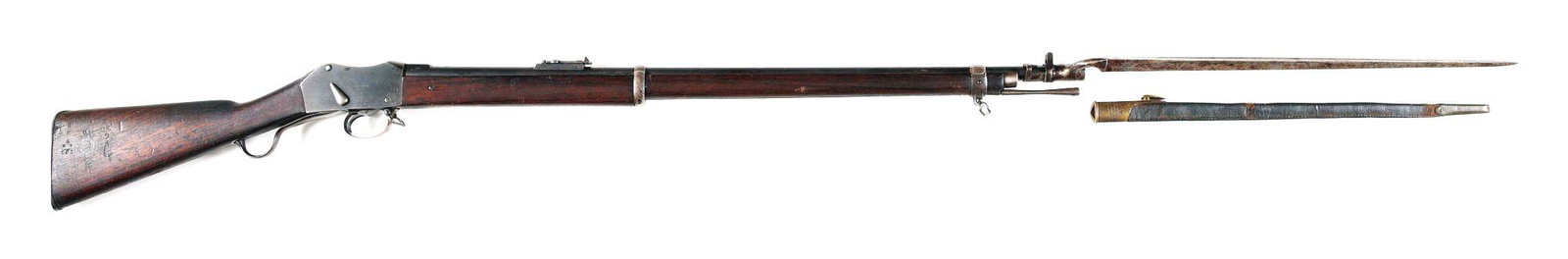(A) BRITISH MARTINI HENRY MK II UPGRADE SINGLE SHOT: British Martini Henry MK II Upgrade single shot rifle. Made 1877 at the Enfield factory as a Mark I rifle before being upgraded to MK II variation circa 1878-1880. Right side of the frame is marked "E