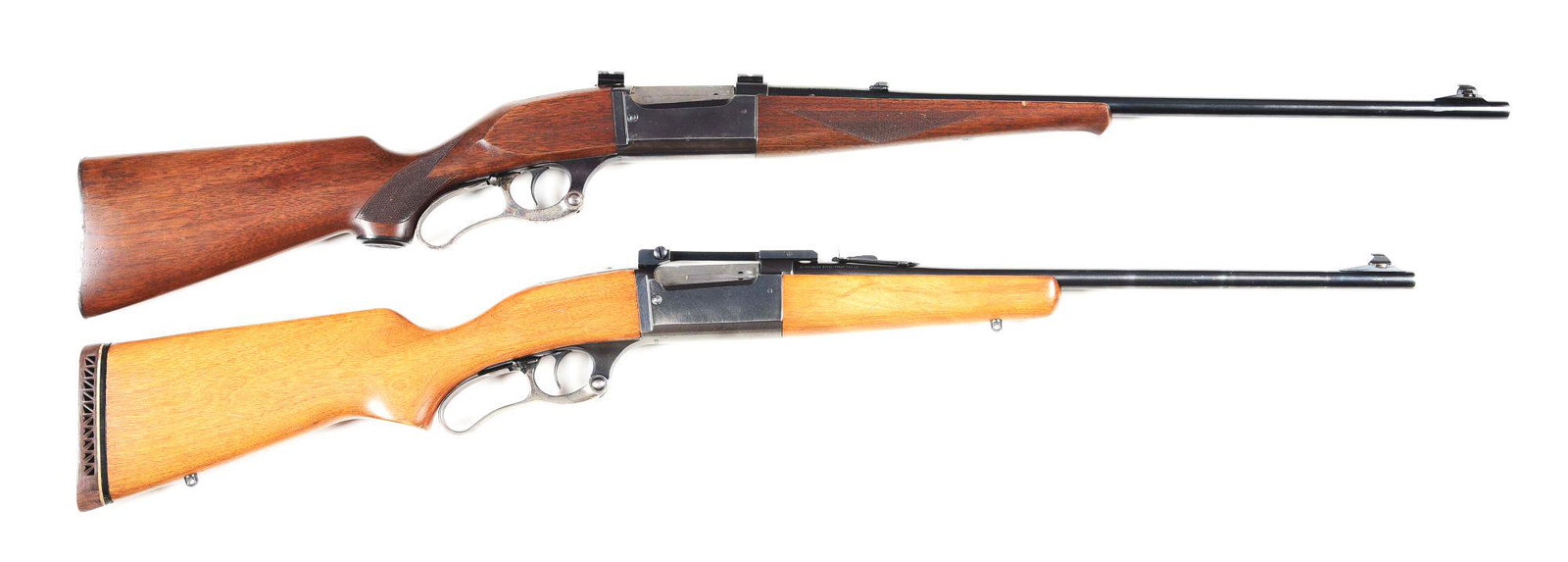(C) LOT OF : 2 SAVAGE MODEL 99 & 99E LEVER ACTION: Lot consist of: (A) Savage Model 1899 rifle chambered for the classic .300 Savage caliber. Standard features include a 24" barrel, checkered pistol grip walnut stock, serrated steel buttplate, blued f