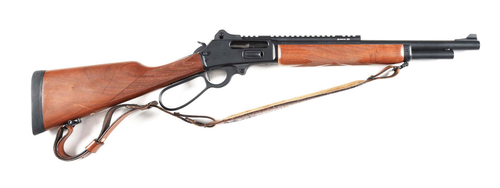 (M) MARLIN 1895G "BRUSH HAWG" LEVER ACTION RIFLE: Grizzly Custom is well known for their lever action rifle modifications that results in exceptionally well handling and balanced firearms. Custom "Brush Hawg" package on a Marlin 1895G with standard f