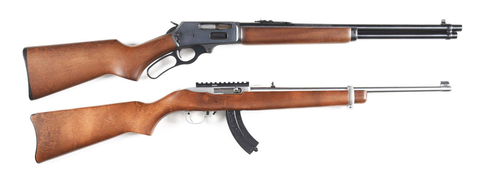 (M) LOT OF 2: MARLIN 30AS LEVER ACTION AND RUGER 10/22: Lot consists of: (A) Marlin model 30AS manufactured circa 1993. Standard 20" blued barrel chambered for .30-30 and fitted with fixed front and adjustable U-notch rear sights. Matte and blued finished 