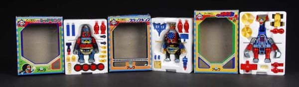 Lot of 3: Arklon die cast monster series.: Description Japanese. Made by Ark. Includes Mecha Black King, Red King, and Gomora. All MIB.