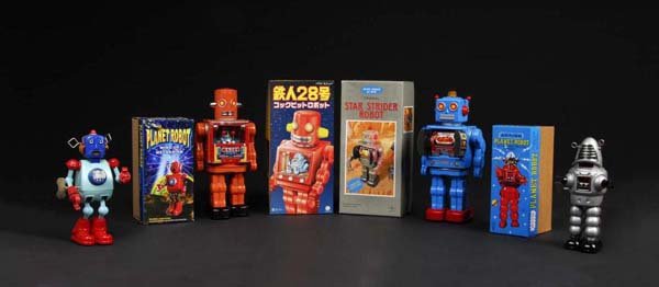 Lot of 4: Contemporary Robot Toys.: Description Chinese and Japanese. All are working. Includes one Cockpit Robot, one Star Strider Robot, one Planet Robot, and one Action Planet Robot. Includes four original boxes. Condition (Unused). 