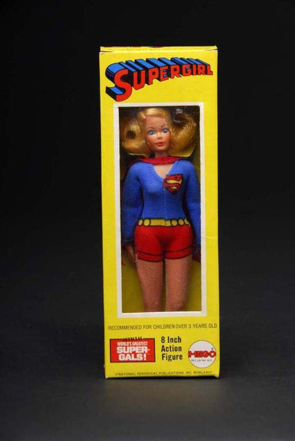 Mego Supergirl Action Figure.: Description 1973. Includes original box with slight overall wear and plastic window only half attached to box. Condition (C-8, Excellent). Size 8" T.