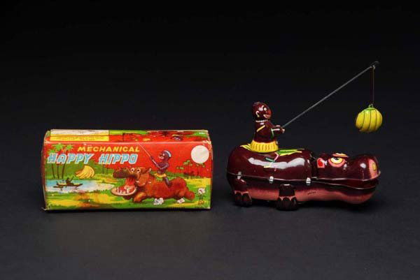 Tin TPS Happy Hippo Wind-Up Toy.: Description Japanese. Working. Marked "TPS" on bottom of hippo's mouth. Very little wear overall. Includes original colorful and crisp box. Condition (Excellent). Size 6" L.