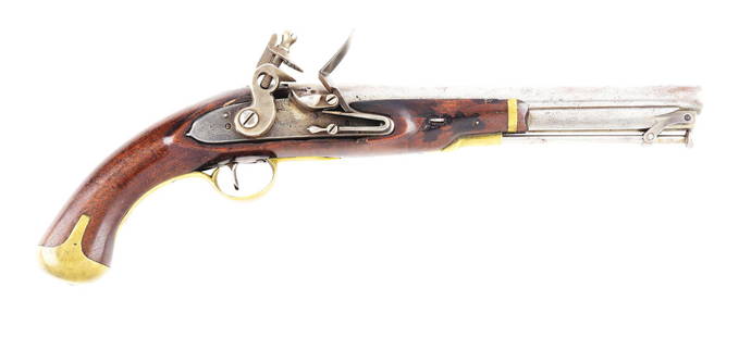 (A) RARE VIRGINIA MANUFACTORY SECOND MODEL FLINTLOCK: For another identical example, see number 118 on pages 246-247 in "Historic Pistols" by Samuel E. Smith and Edwin W. Bitter. This Second Model has two variations that only pistols of this date have.