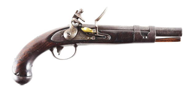 (A) SCARCE SIMEON NORTH US MODEL 1813 NAVAL PISTOL.: U.S. Model 1813 Naval Pistol produced by Simeon North of Middletown, Connecticut. Only 1,626 total of the Model 1813 pistols were produced, with 1000 of these delivered to the U.S. Navy. 9" round