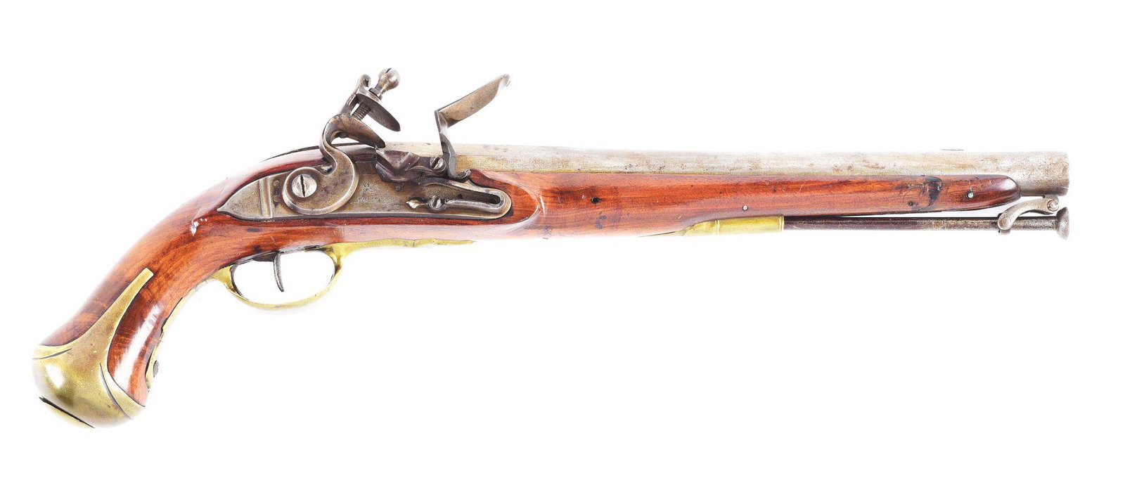 (A) PERIOD RESTOCKED FRENCH MODEL 1733 FLINTLOCK: For an unaltered example, see 21.PP on page 252 of "Battle Weapons of the American Revolution" by George C. Neumann. This example has been restocked during the period of use, in addition to a swivel b