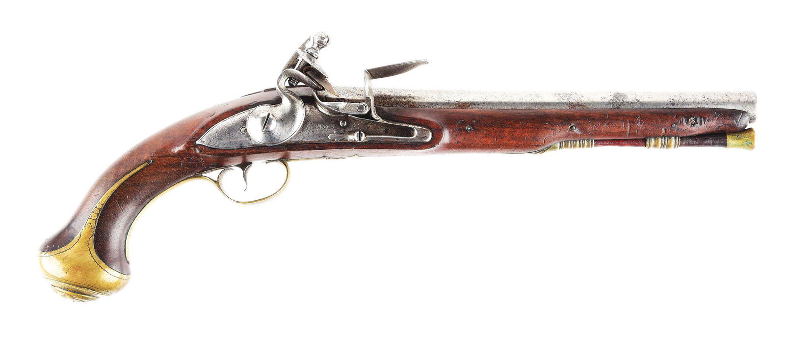 (A) BRITISH FLINTLOCK OFFICER'S PISTOL BY STANTON.: Jonathan Stanton is recorded as working between 1758 and 1767 in London, and his maker's mark is listed in "Der Stoeckel". Georgian pistols of this type were used by both British and American officers