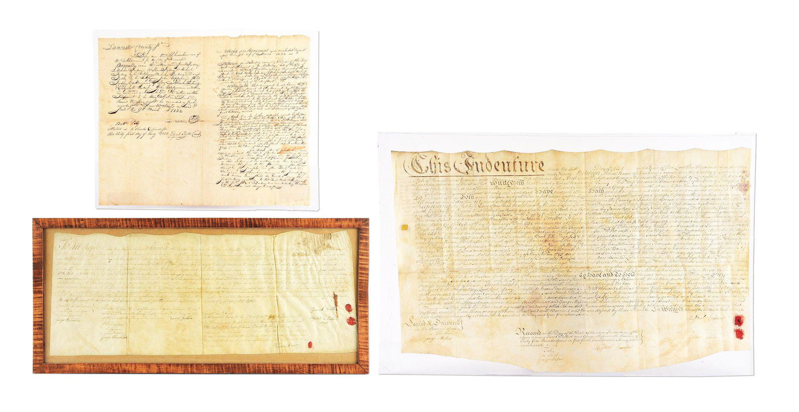LOT OF 3: LANCASTER COUNTY GUNSMITH INDENTURES - HENRY,: Lot consists of:(A) Jacob Dichert signed deed: "This indenture made the sixth day of March in the year of our Lord one thousand seven hundred and ninety between Michael Bauer of Manheim Township in th