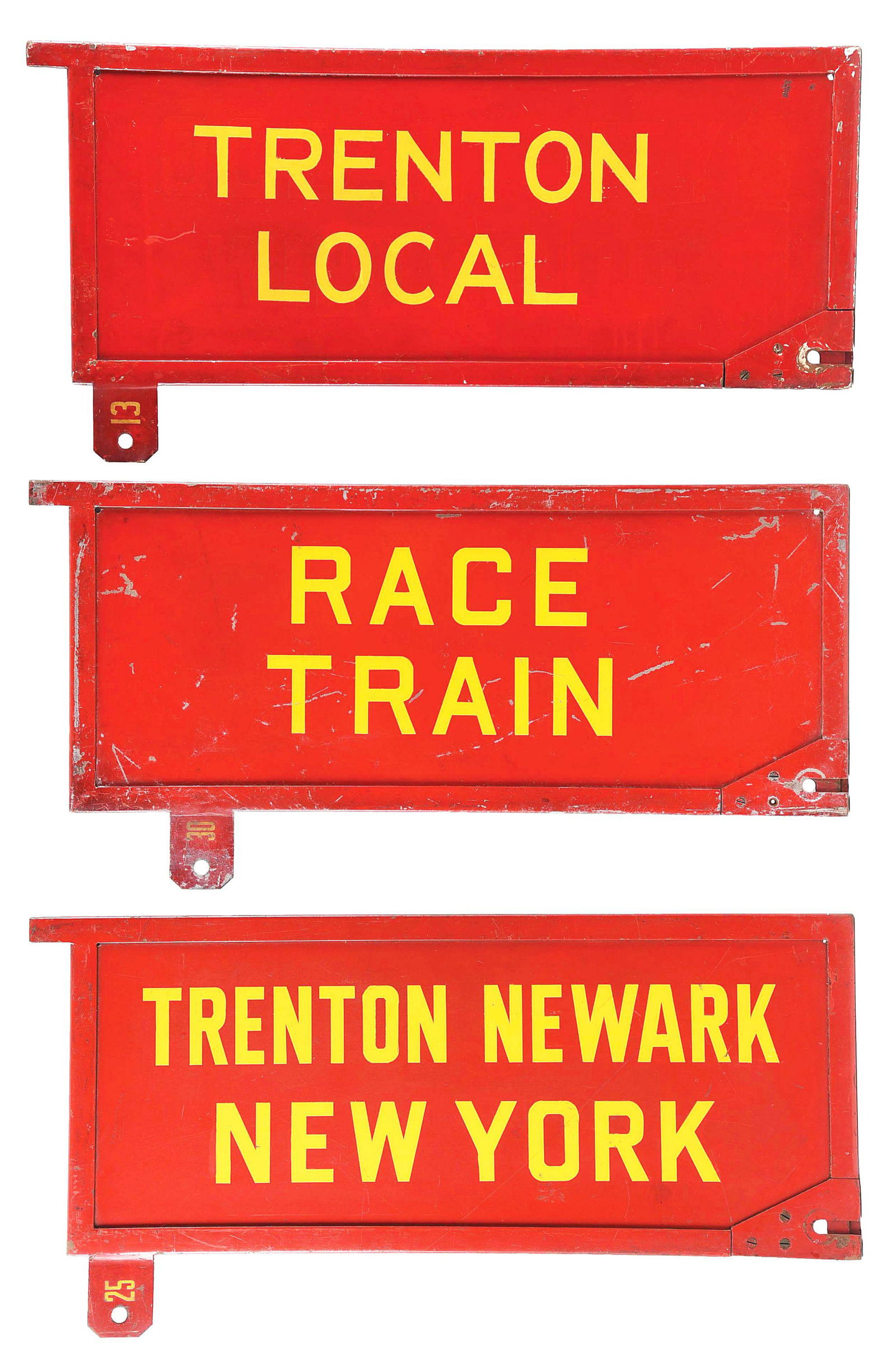 LOT OF 3: TRAIN STOP IDENTIFIER SIGNS. (1 of 2)