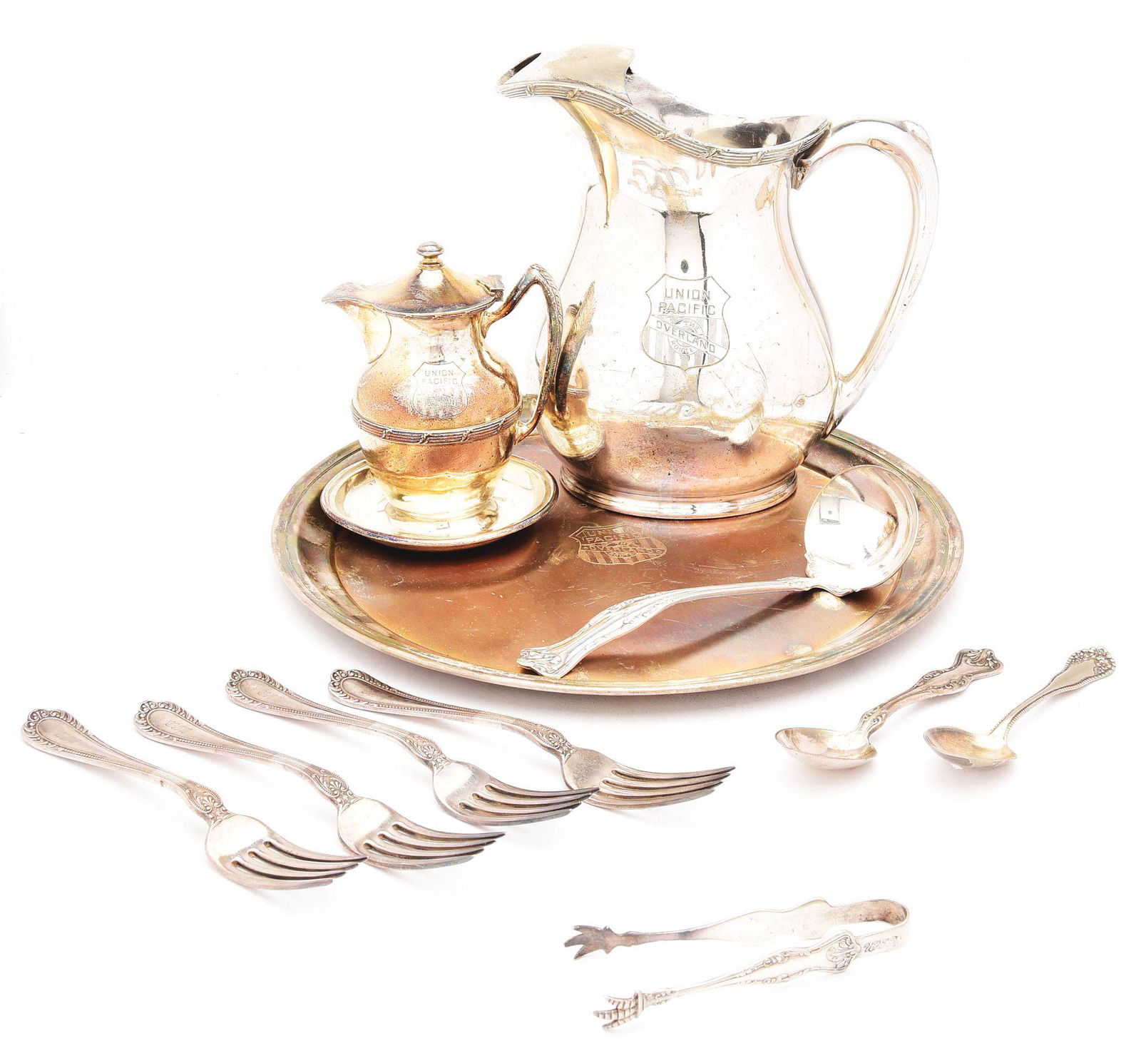 LOT OF UNION PACIFIC SILVER SERVING ITEMS. (1 of 19)