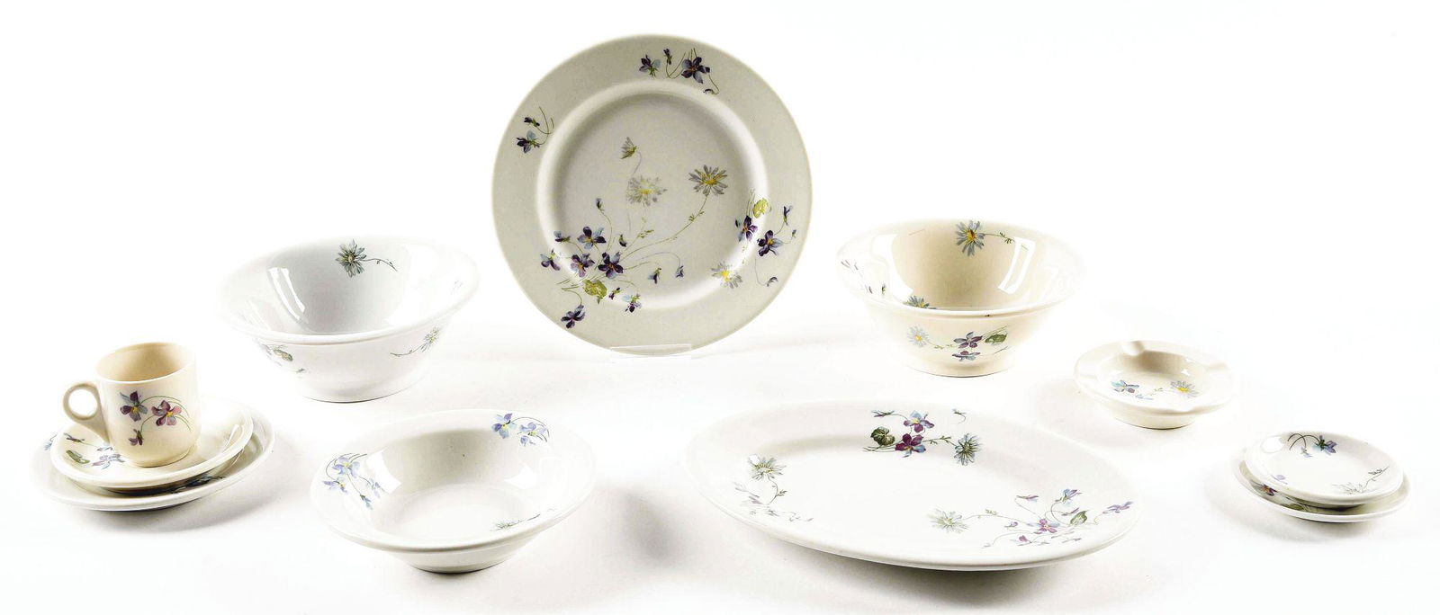LOT OF 11: CB&Q RR "VIOLETS & DAISIES" CHINA PIECES. (1 of 11)