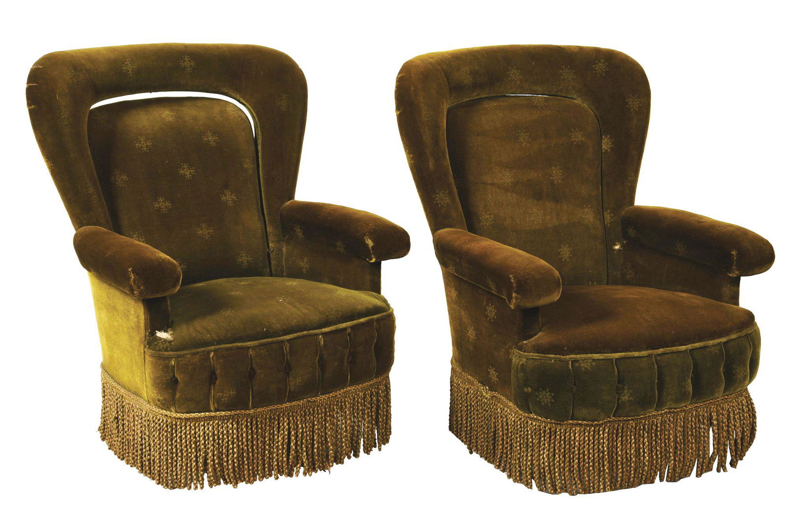 LOT OF 2: PULLMAN PATTERENED ORIGINAL GREEN UPHOLSTRY (1 of 4)