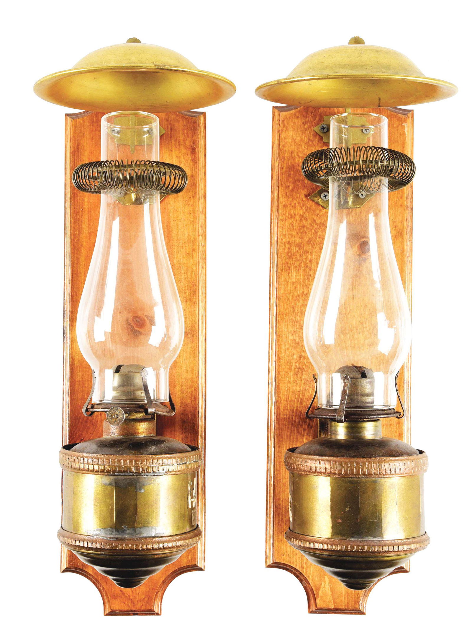 PAIR OF WALL MOUNTED OIL LAMPS. (1 of 10)