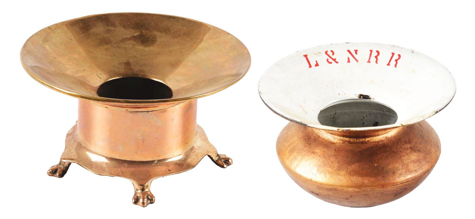 LOT OF 2: CAST BRONZE FOOTED AND CAST-IRON SPITTOONS. (1 of 8)