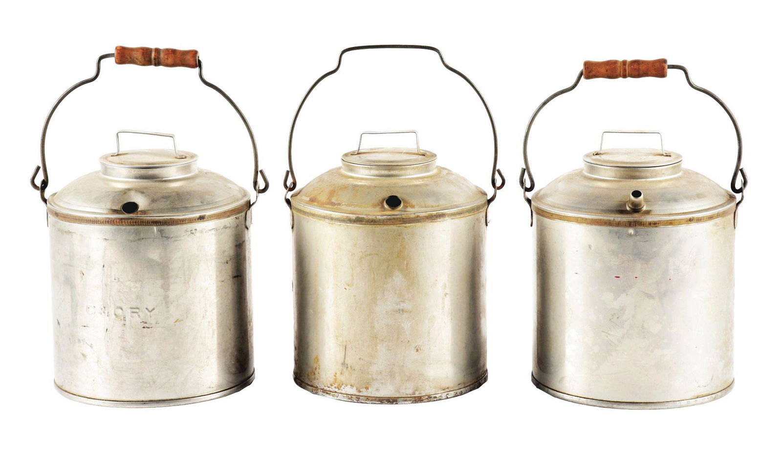 LOT OF 3: TIN RAILROAD WATER CANS. (1 of 8)
