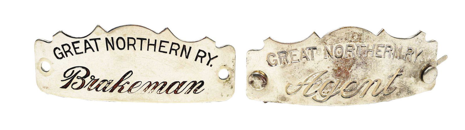 LOT OF 2: GREAT NORTHERN HAT BADGES. (1 of 2)