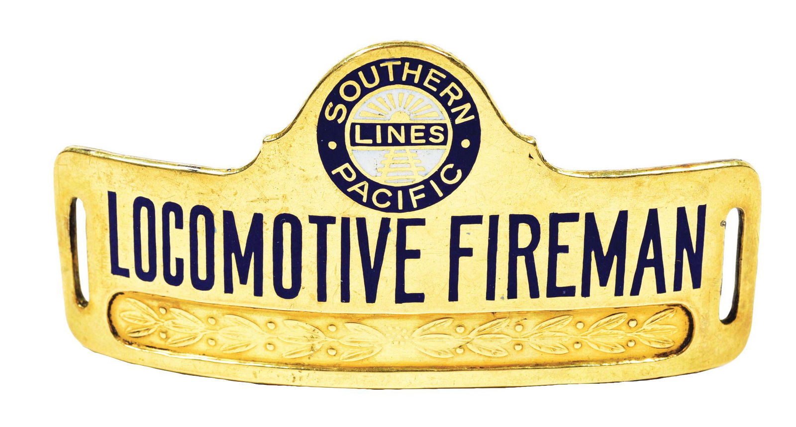 SP "LOCOMOTIVE FIREMAN" HAT BADGE. (1 of 2)