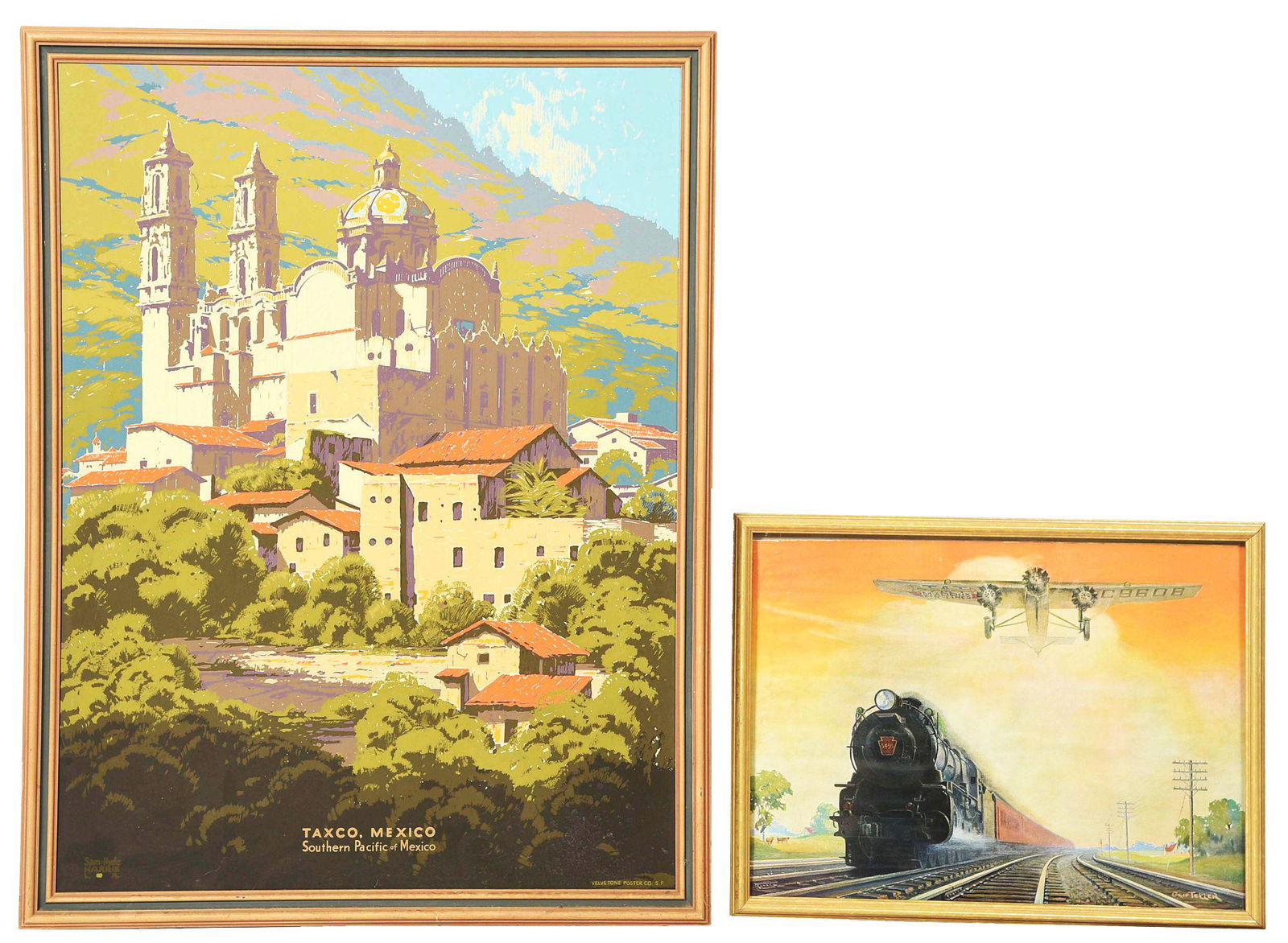 LOT OF 2: FRAMED RAILROAD ADVERTISING PIECES. (1 of 4)