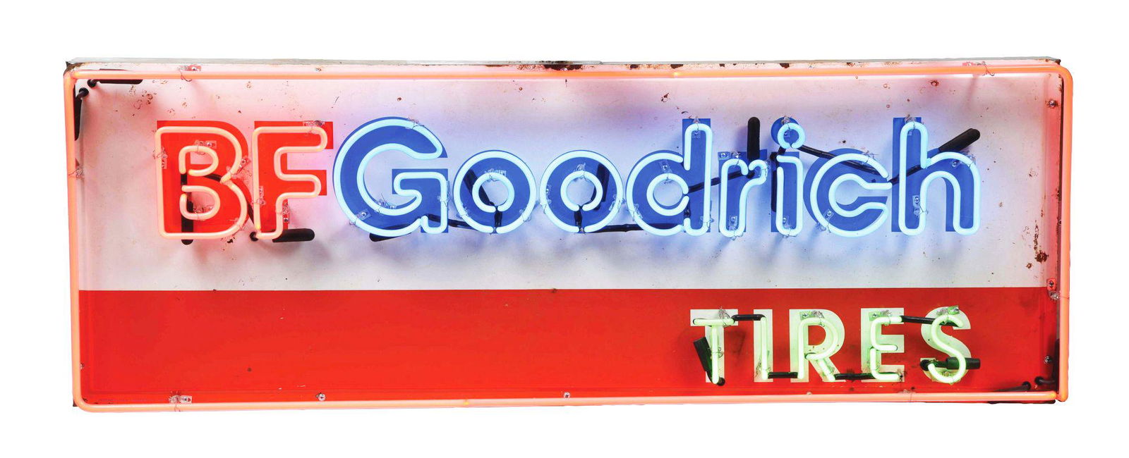 B.F. GOODRICH TIRES TIN SIGN W/ ADDED NEON. (1 of 3)
