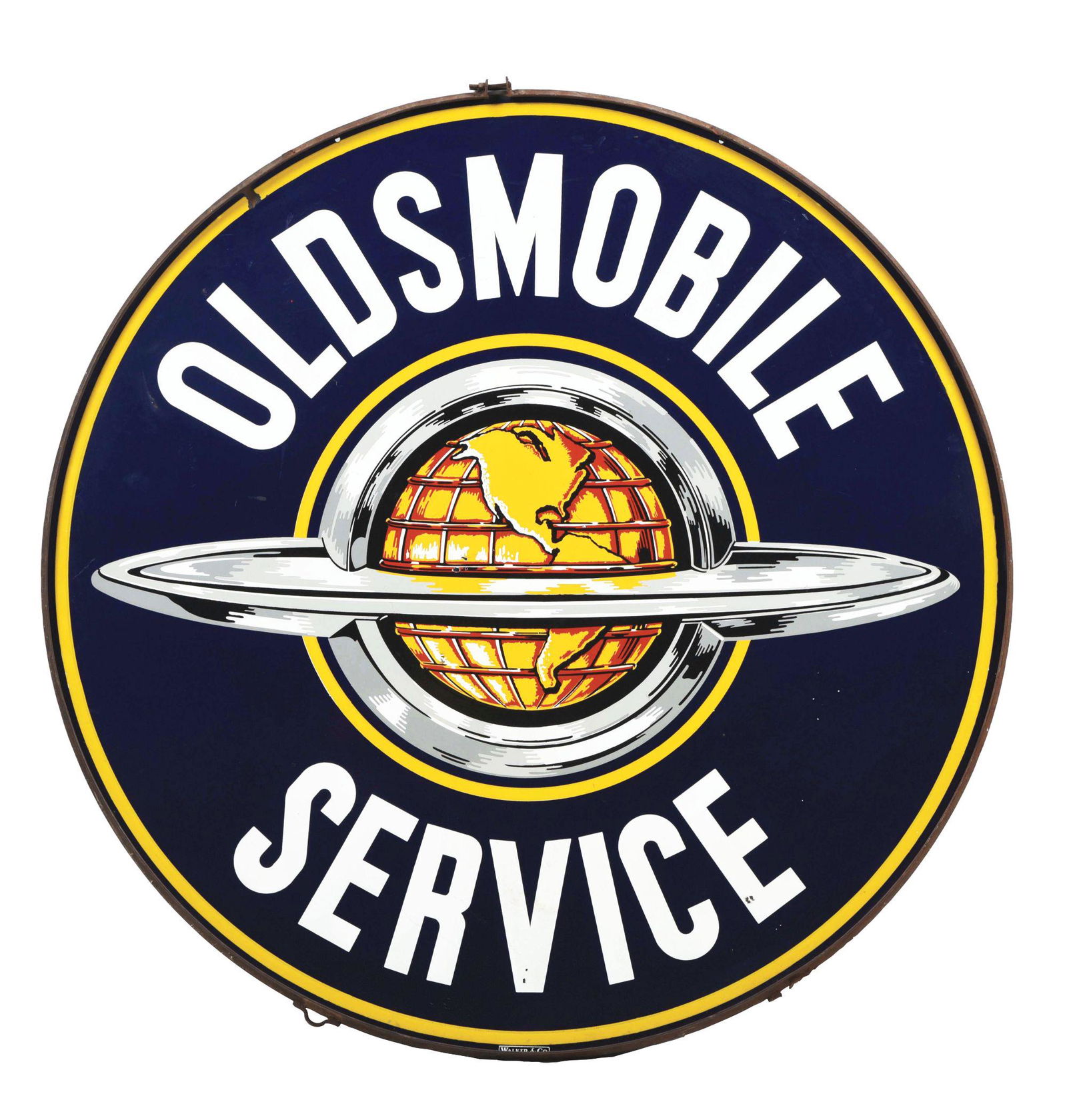 OLDSMOBILE SERVICE PORCELAIN SIGN W/ GLOBE GRAPHIC. (1 of 4)